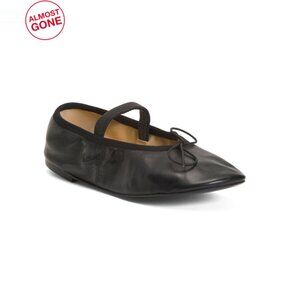PROENZA SCHOULER Black Made In Italy Leather Ruched Ballerina Flats